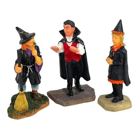 Lemax Spooky Halloween Figurine Set Of 3 Witch Vampire Resin Retired Figures LOT - Picture 1 of 8